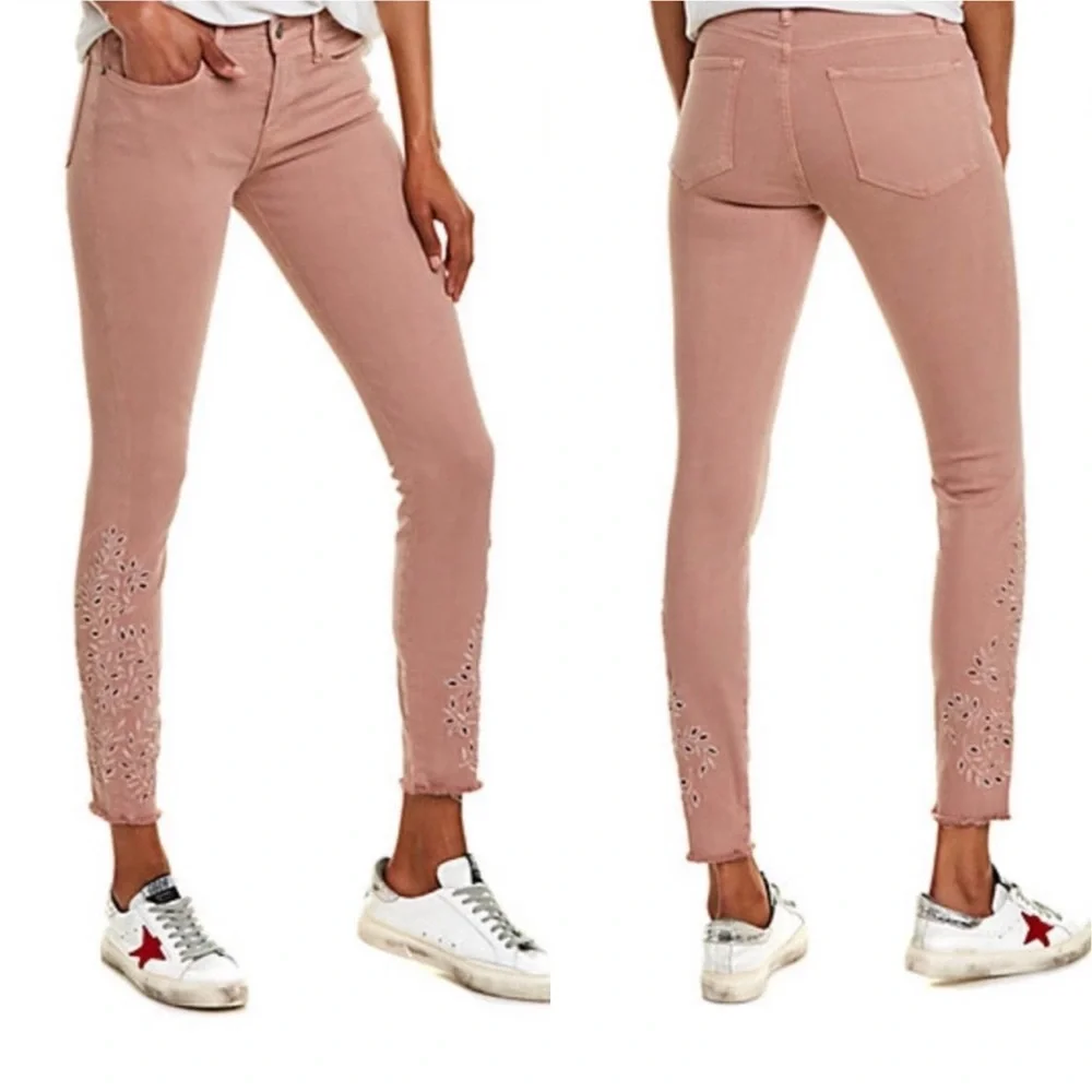 Frame le skinny de jeanne dusty rose embroidered